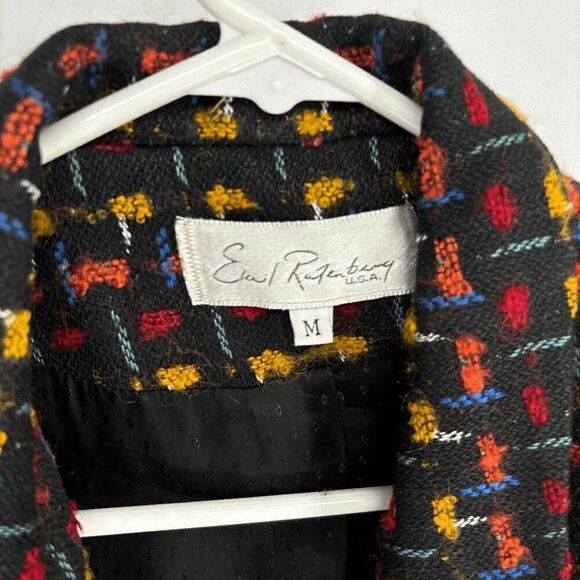 Emil Rutenberg Vintage Womens Wool Rainbow Black Plaid Knit Blazer Medium - Picture 4 of 5